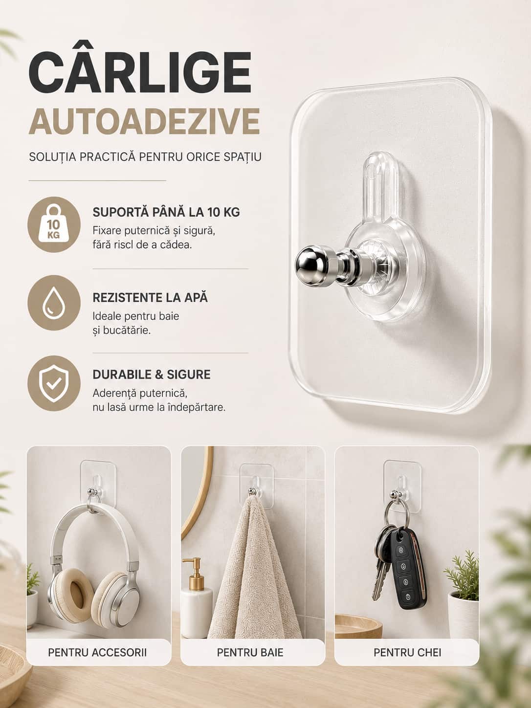 Set 20 de bucăți cârlige autoadezive