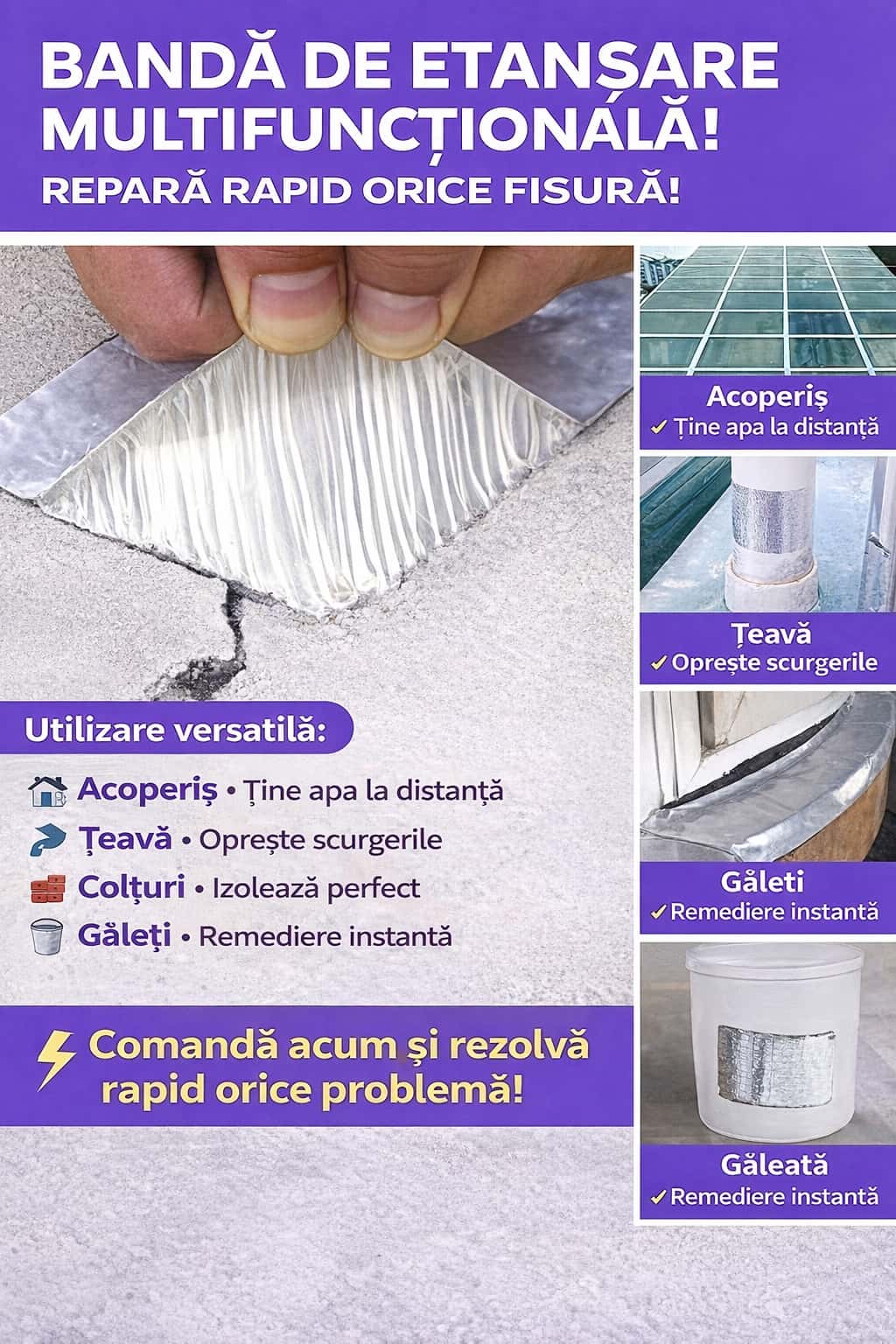 Bandă de Etanșare Impermeabilă – Reparații Rapide Fără Costuri Mari (1+1 GRATIS)